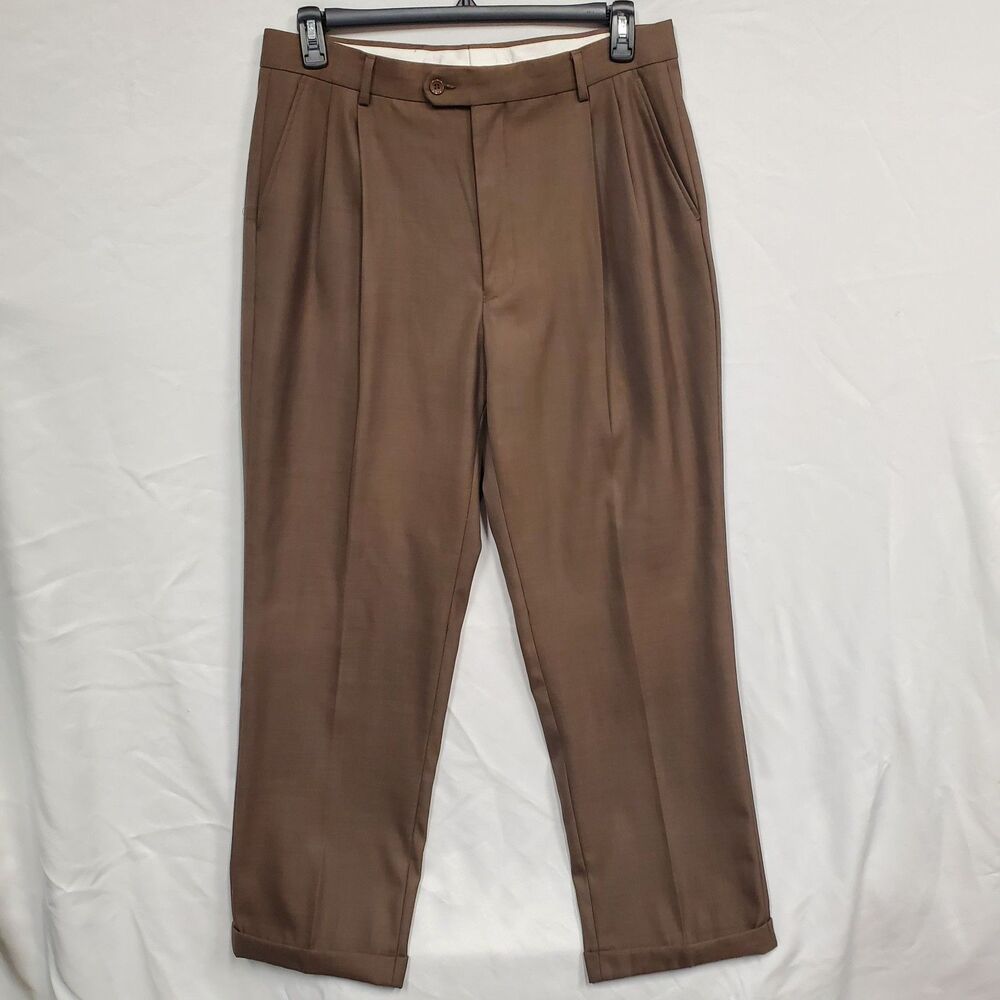 Men's EDDIE DOMANI Brown Size 36 X 32 Pleated Front Cuffed Pants Slacks